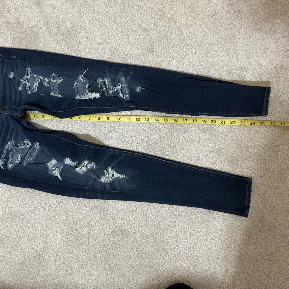 AE distressed, skinny jeans, size 2 dark wash, high-rise stretch denim - Picture 4 of 6